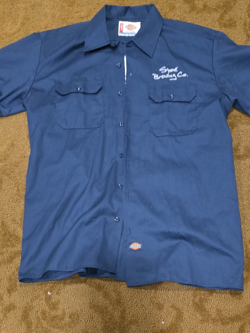 Dickies Navy Short-Sleeve Button-Down Work Shirt with Embroidered Logo